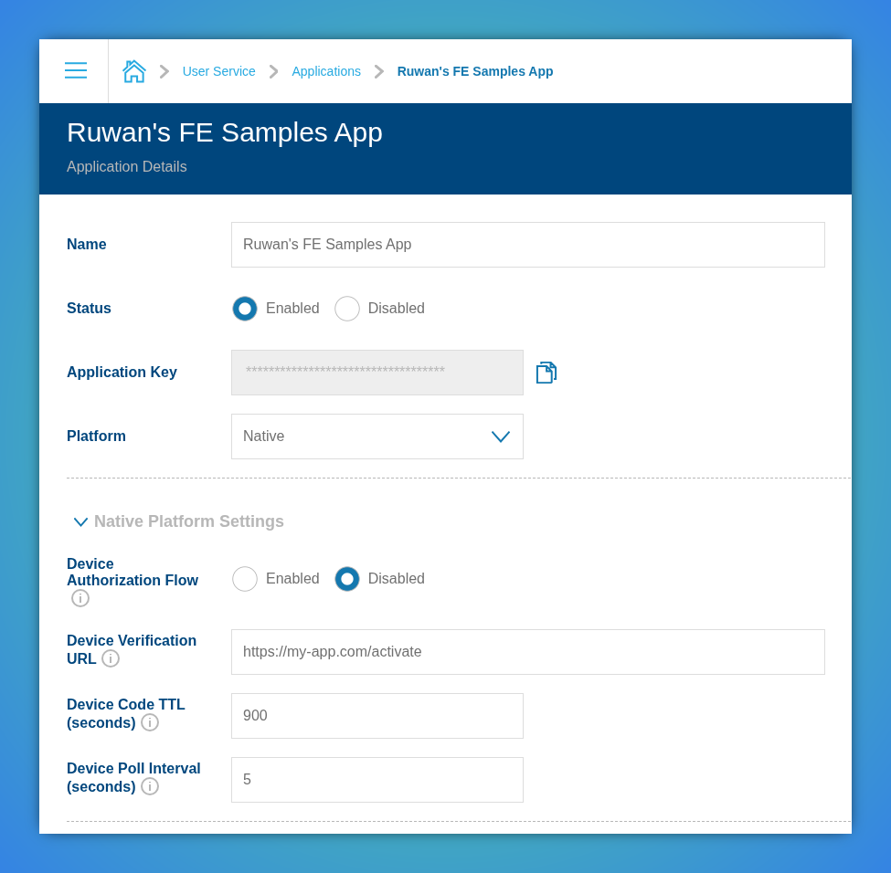 Native Application Configuration