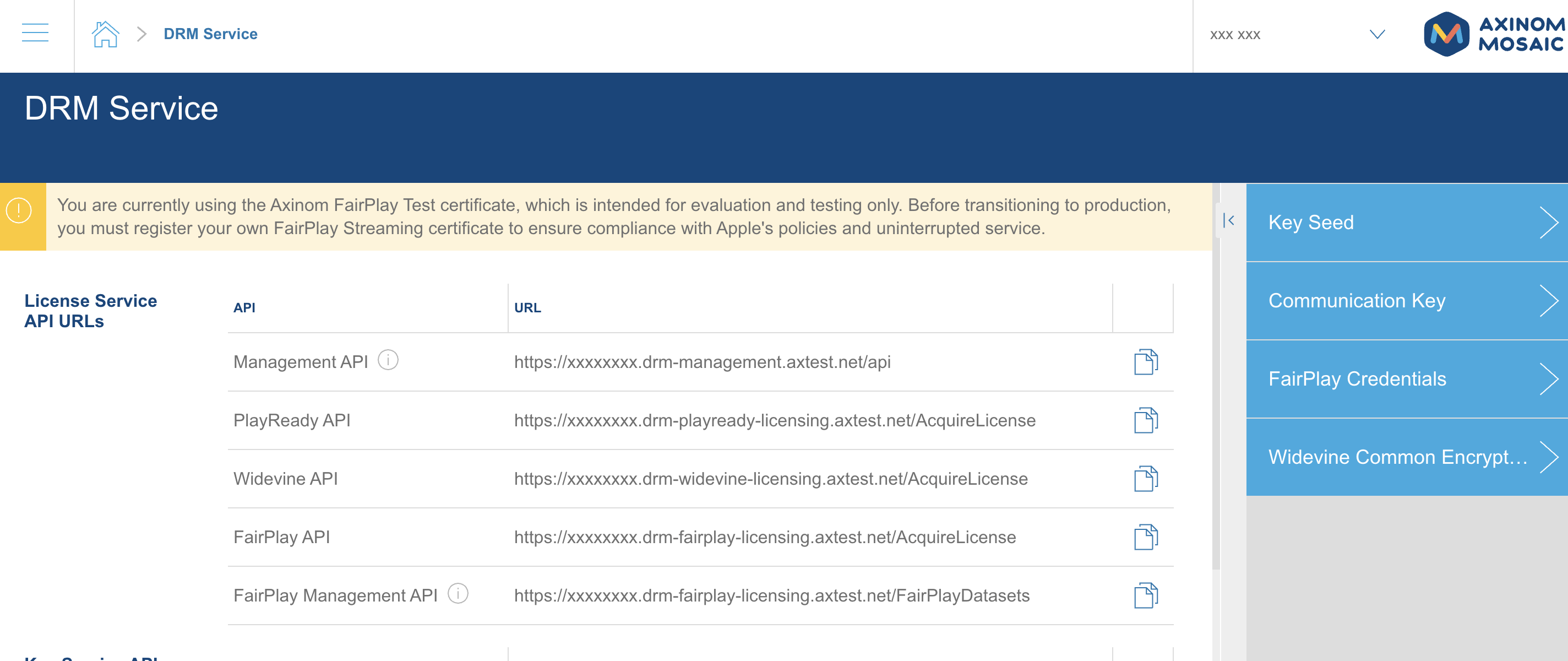 The DRM Service page