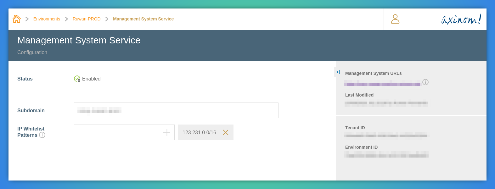 IP Whitelist Patterns in the Management System Service configuration