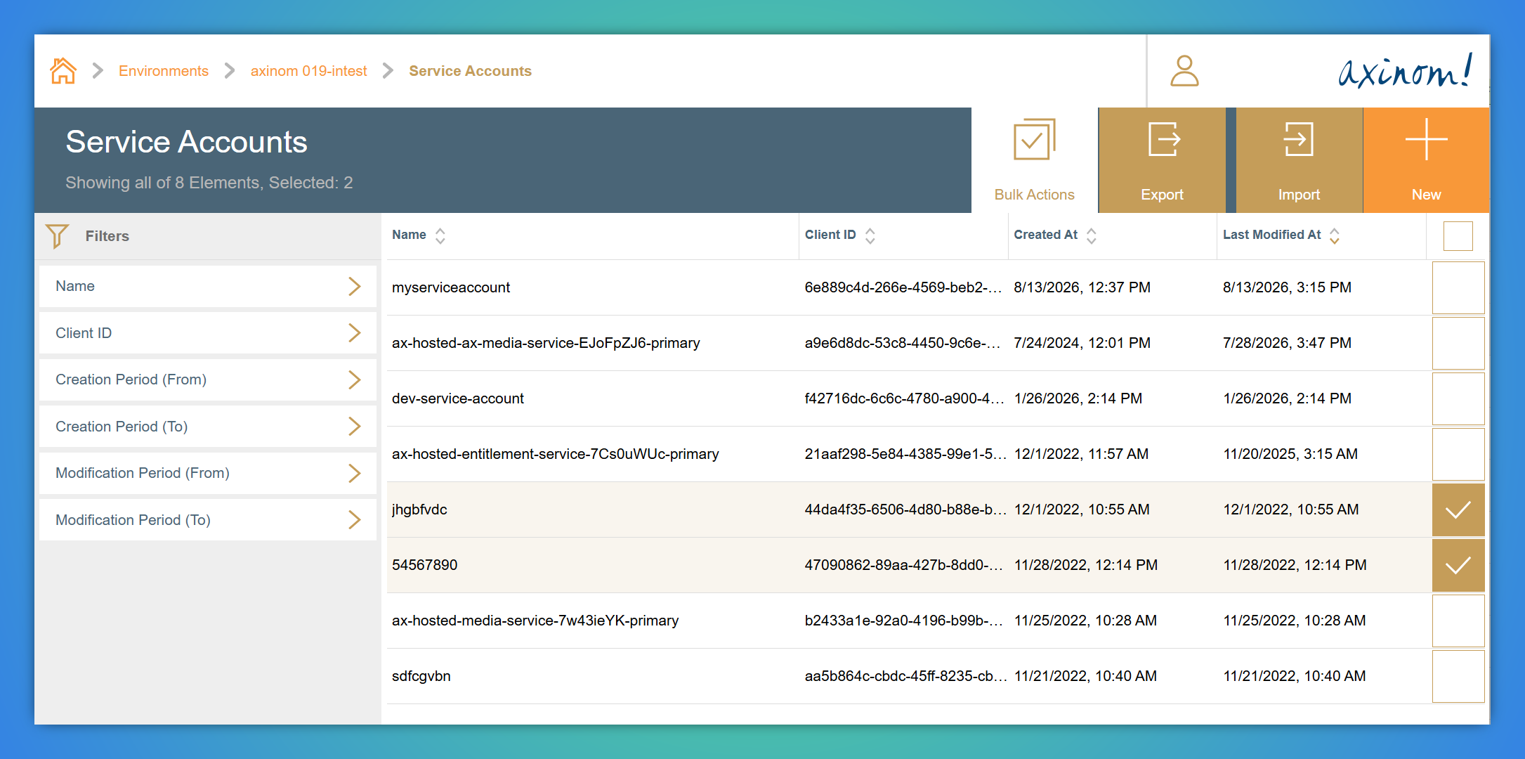 Exporting service accounts