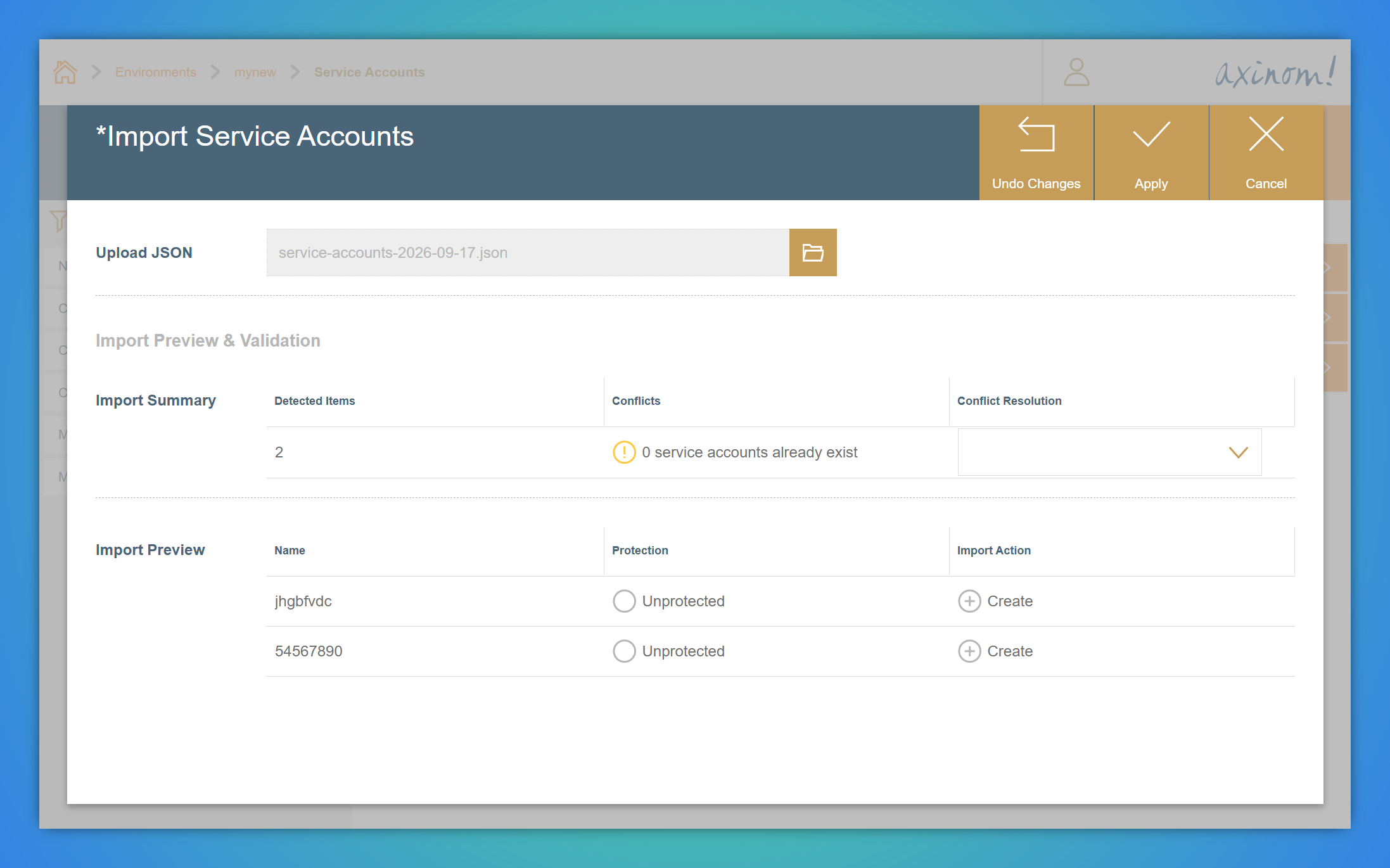 Importing service accounts