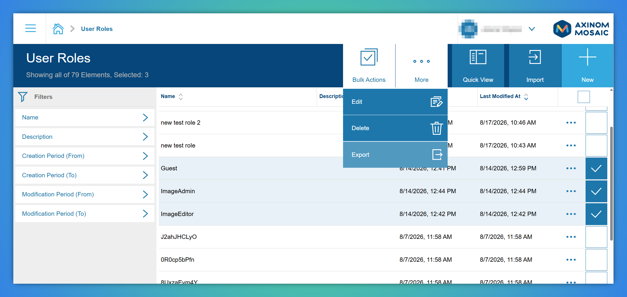 Exporting user roles