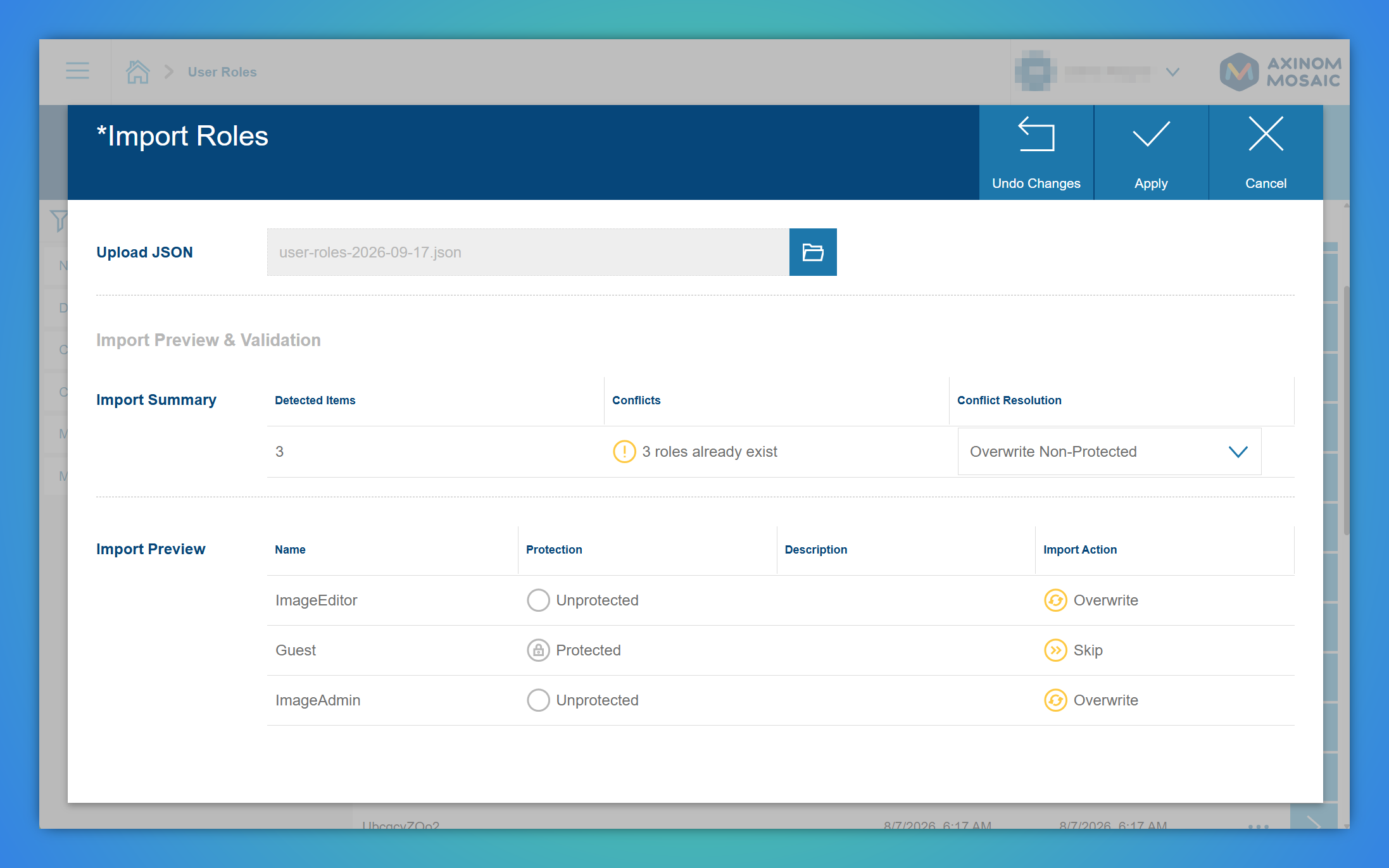 Importing user roles